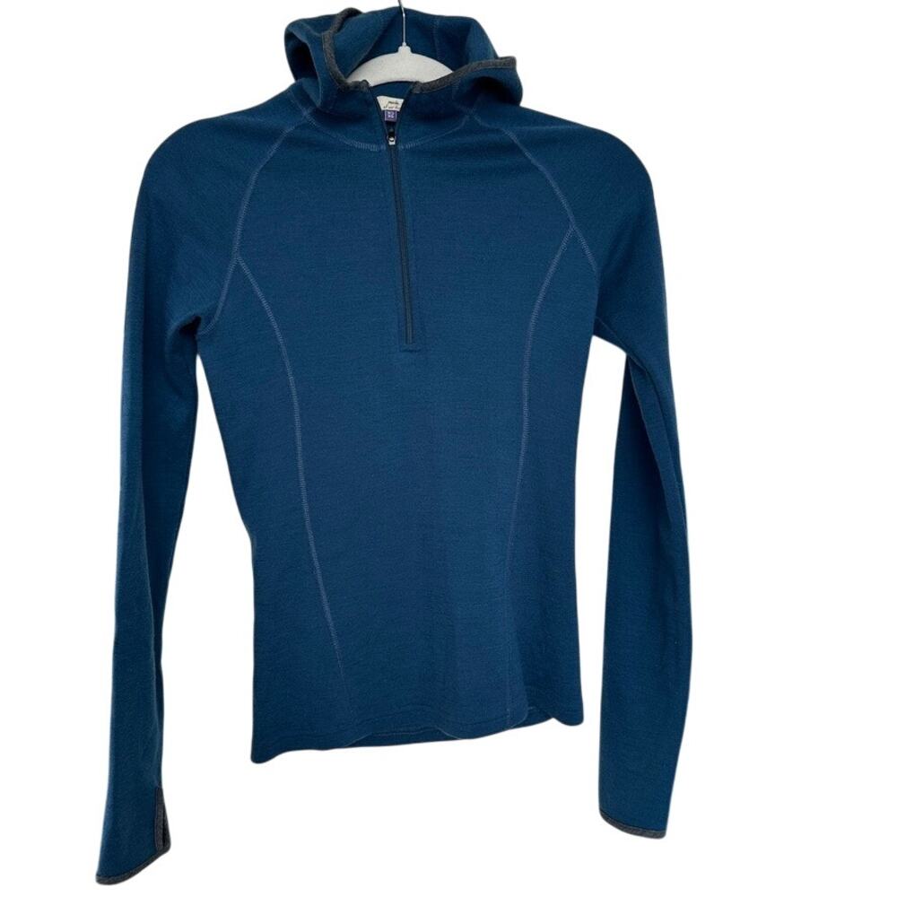 Ibex Womens 100% Merino Wool 1/4 Zip Hoodie Navy Midlayer Base Layer XS Like New
